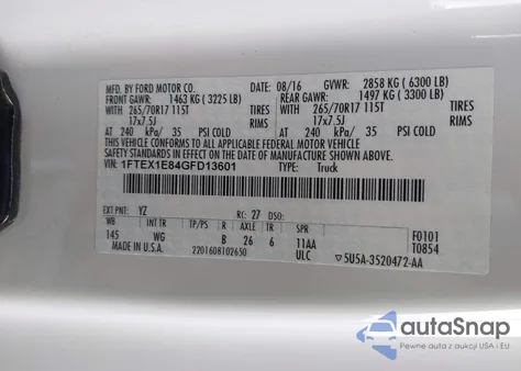 2016 Ford F-150 Xl z USA, uszkodzony, nr VIN 1FTEX1E84GFD13601